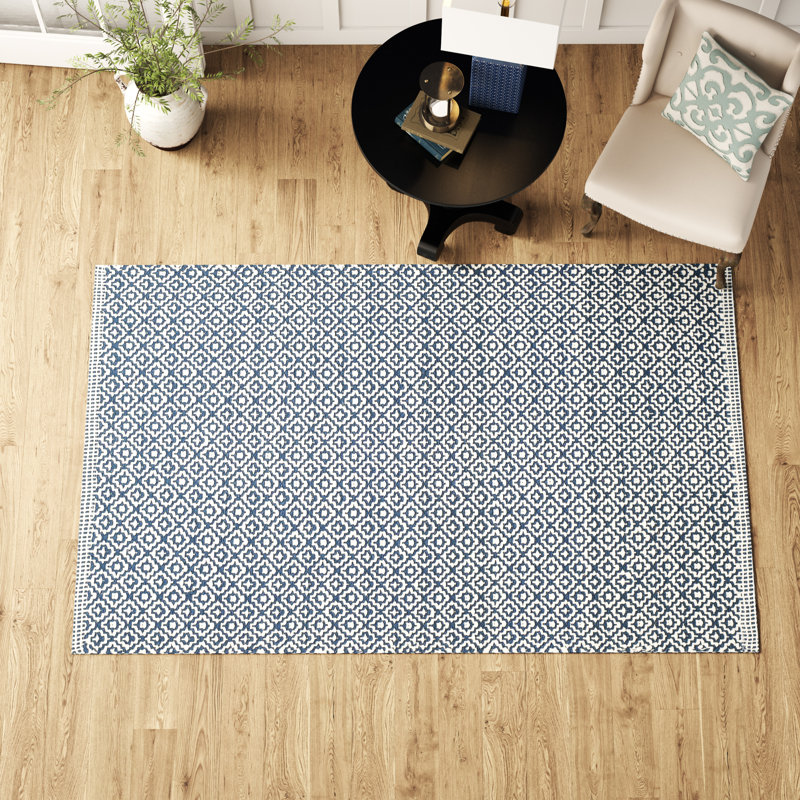 Canora Grey Absaln Handmade Flatweave Cotton Ivory/Navy Rug & Reviews